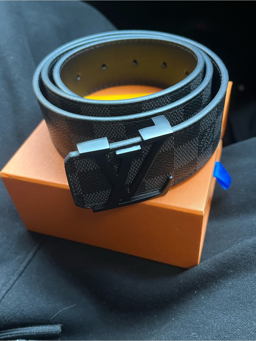 Louis Vuitton Black Damier Canvas Belt with Matte Black LV Buckle